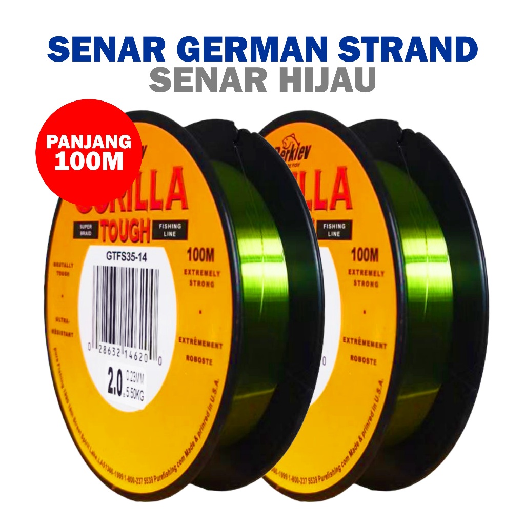 Zona Pancing Mania Tali Pancing  Berkley Gorilla  Hijau Lumut Senar Pancing 100m Super Kuat