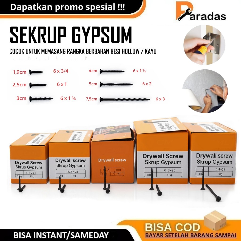 Sekrup Gypsum 2.5cm - 7.5cm 1 Kotak 900gr Drywall Screw Baut Sekrup Kayu