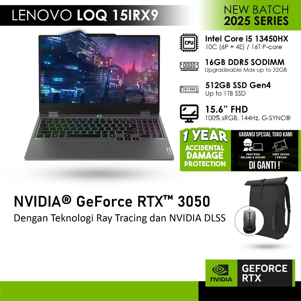 LENOVO LOQ 15 I5 13450HX RTX3050 6GB/ 24GB 512GB W11+OHS+M365B 15.6FHD 144HZ 100SRGB 4ZRGB -6NID/24