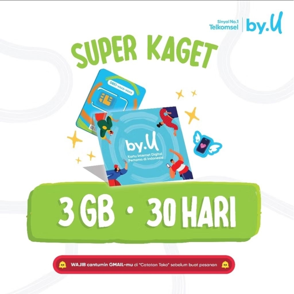 Kartu Perdana byU Siap Pakai Telkomsel 3GB Nasional Fresh & Segel