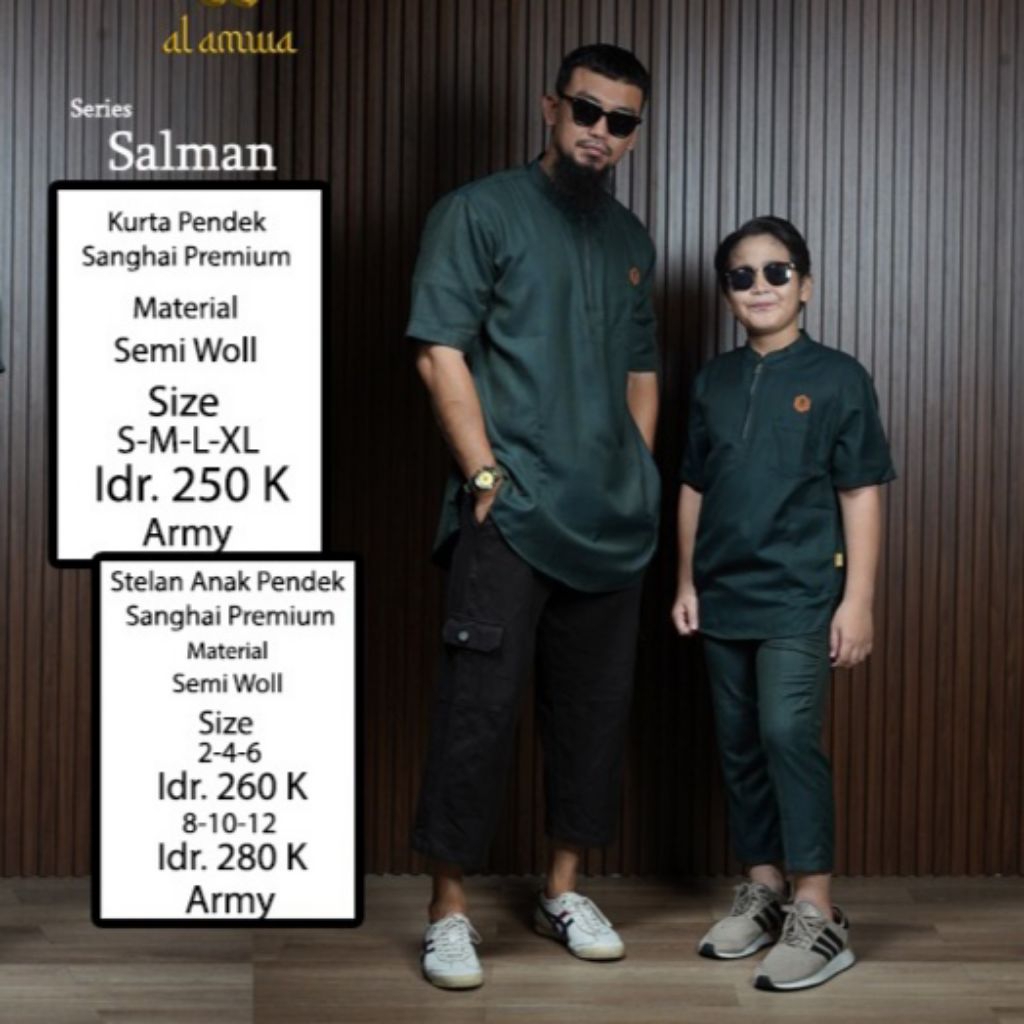 (Series Salman) Baju Koko Kurta Al-Amwa Premium Couple Ayah Anak - Sarimbit Keluarga Lebaran Lengan 