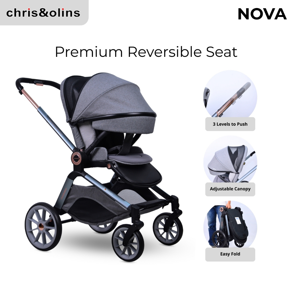 Garansi 1 Tahun ChrisOlins S008L Baby Stroller Nova Premium Reversible Seat Kereta Dorong Lipat Bayi