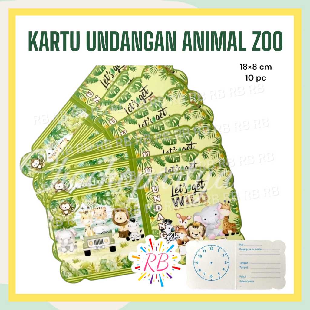 Kartu Undangan Ulang Tahun ANIMAL ZOO Isi 10 / Kartu Undangan Ultah Anak ANIMAL HEWAN SAFARI