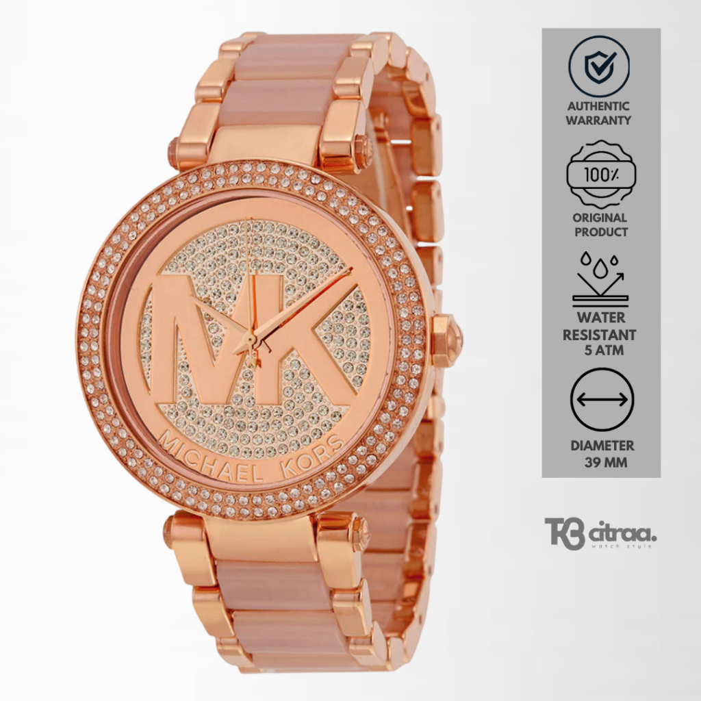 Jam Tangan Wanita Michael Kors Parker Rose Gold Mewah Original MK6176