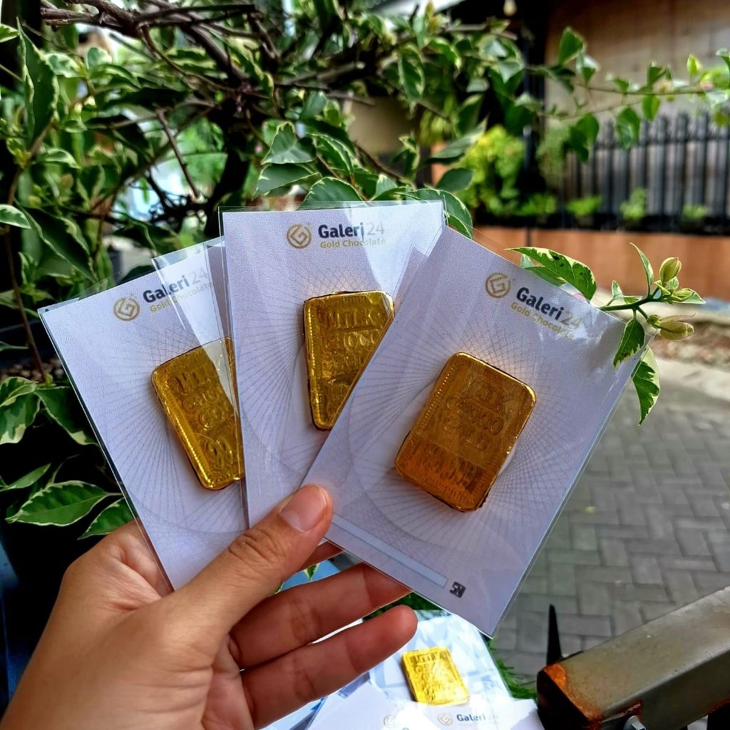 (READY STOK) KARTU COKLAT GALERI24 EMAS BATANGAN HADIAH GIFT LUCU