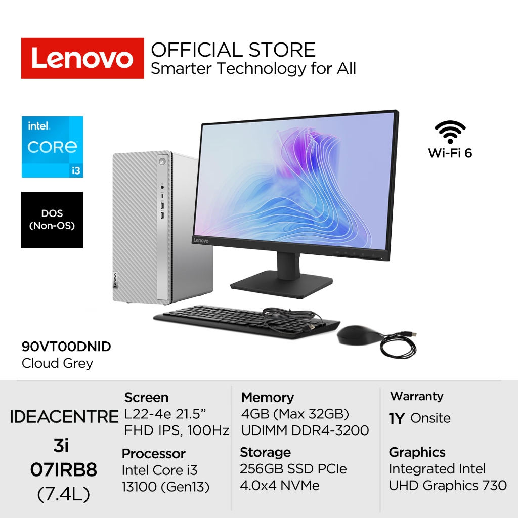 Lenovo PC IdeaCentre 3i 07IRB8 DNID Intel Core i3 13100 DOS 4GB 256GB SSD Integrated Graphics 730 De