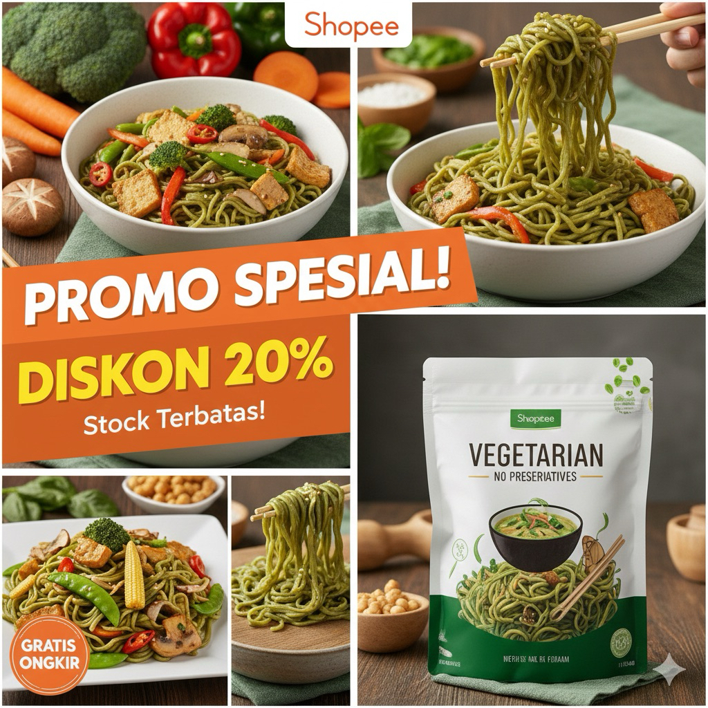 MIE HIJAU PREMIUM - Mie Instan Sehat Alami Sayuran - Gurih & Tekstur Kenyal