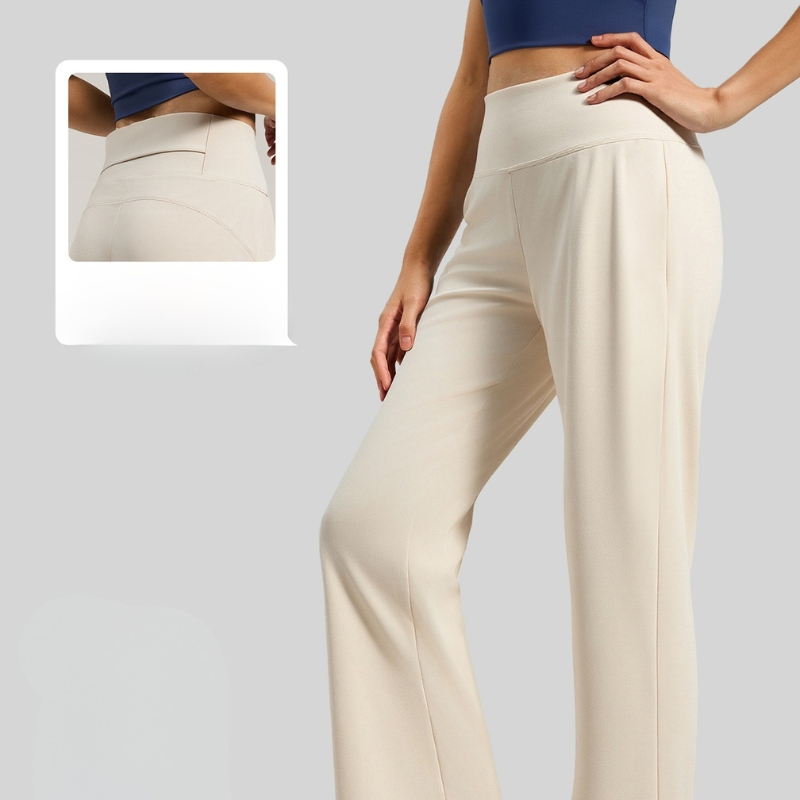 Celana olahraga wanita Celana lurus kasual flared pants cutbray desain kantong tersembunyi - 1232