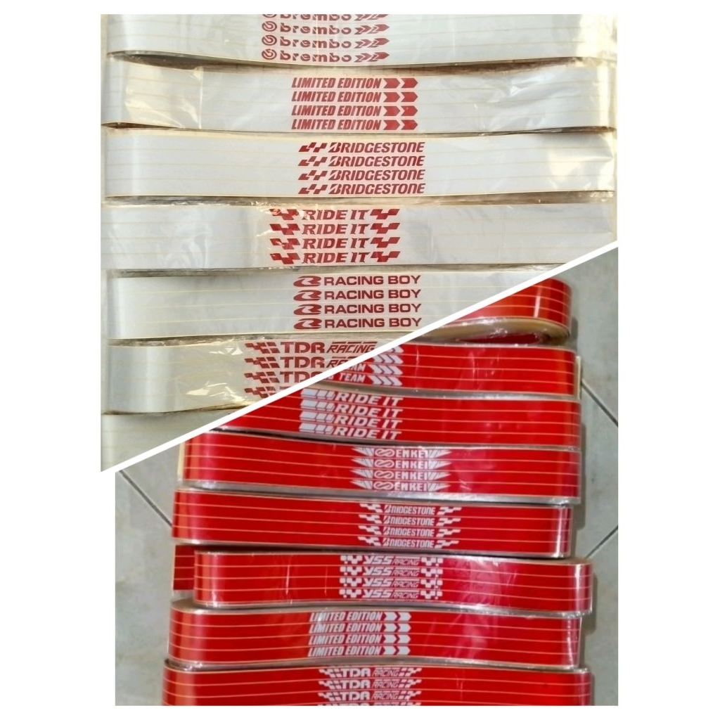 Sticker Paket Grosir isi 10 LIST VELG/ List Pelek Motor Warna Merah & Putih 1cm