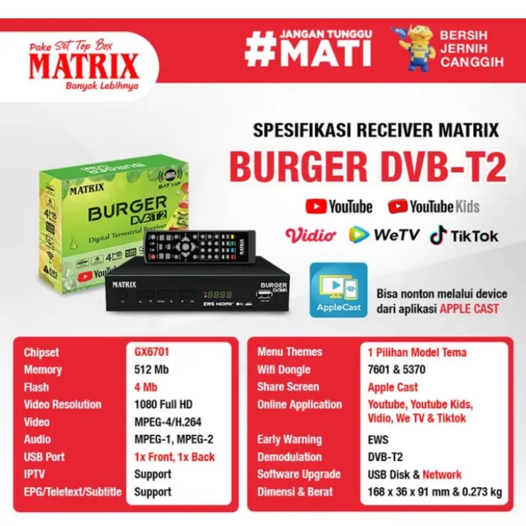 Mayrix set top box STB burger DV3T2
