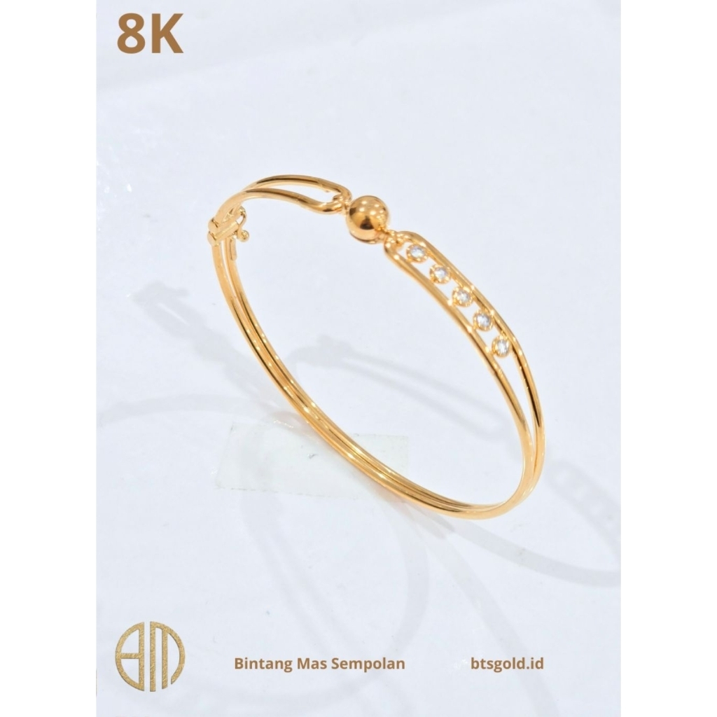 Gelang Emas Bangle Bulat Permata Putih | 8K
