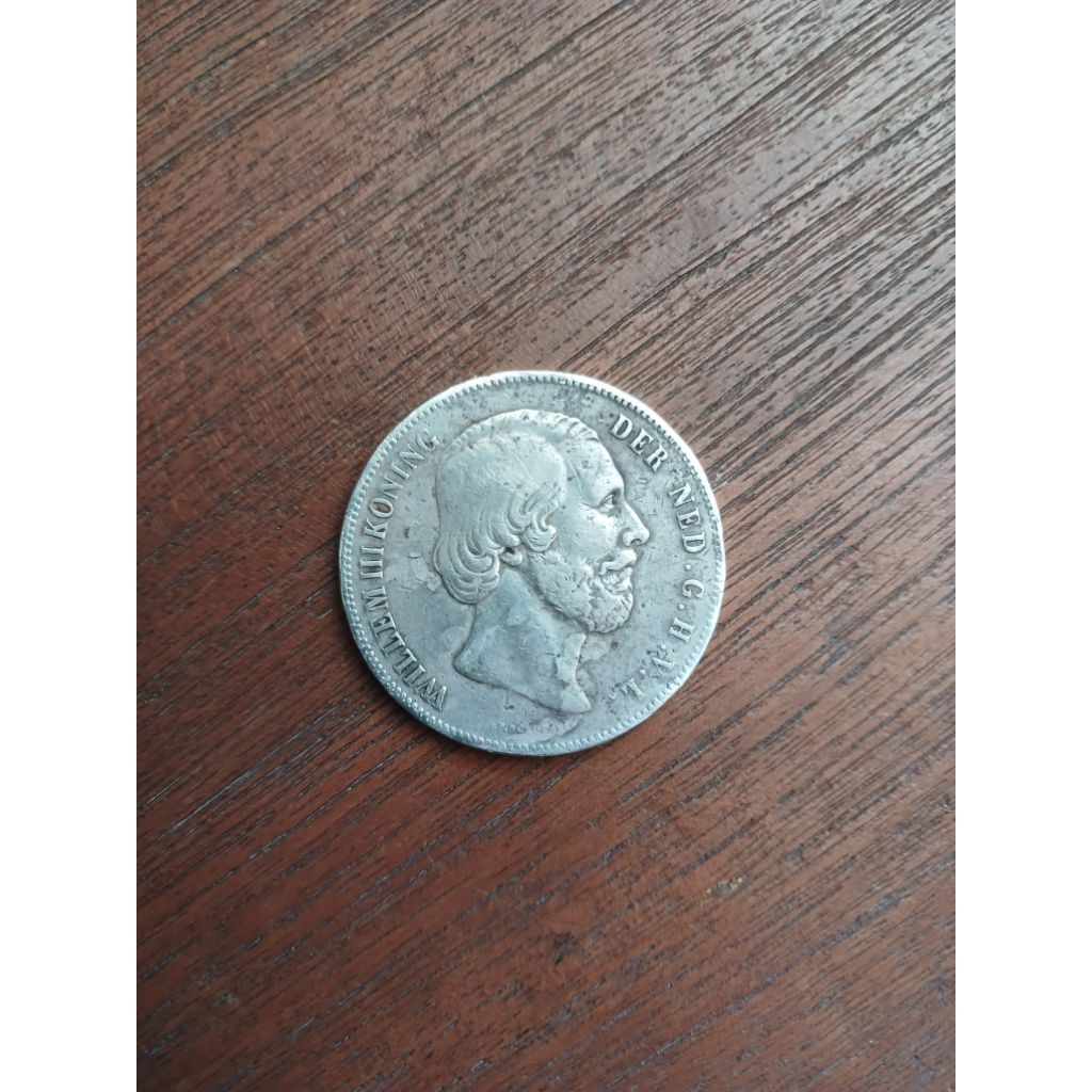 Koin Perak Asli Kuno Belanda 2 1/2 Gulden bergambar Raja Willem III