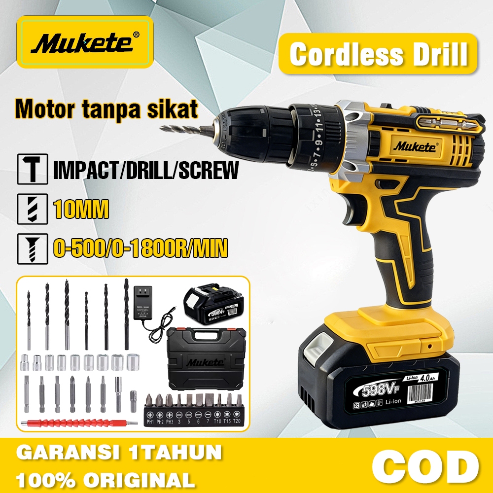 Mukete bor impact bor impact baterai 598V bor cordless Reversible Mesin Bor Tangan Listrik