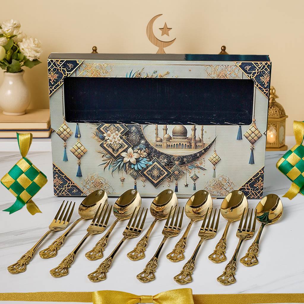[SENDOK EDISI LEBARAN] Sendok Stainless  2026 Sendok Peralatan Makan Marble Gold Gratis Box / Sendok