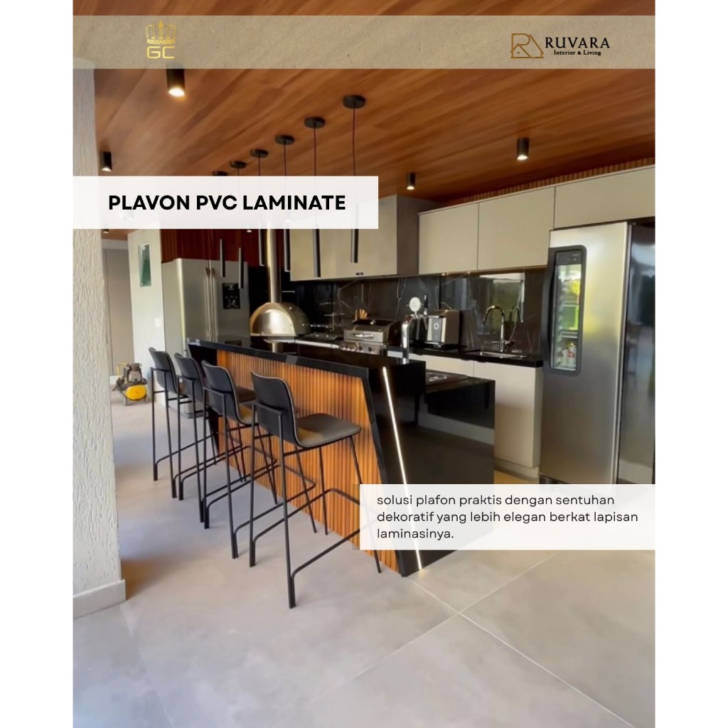 Plafon PVC Laminate Motif Kayu | Plafon PVC Interior Modern & Japandi | Lebar 20cm Tebal 8mm