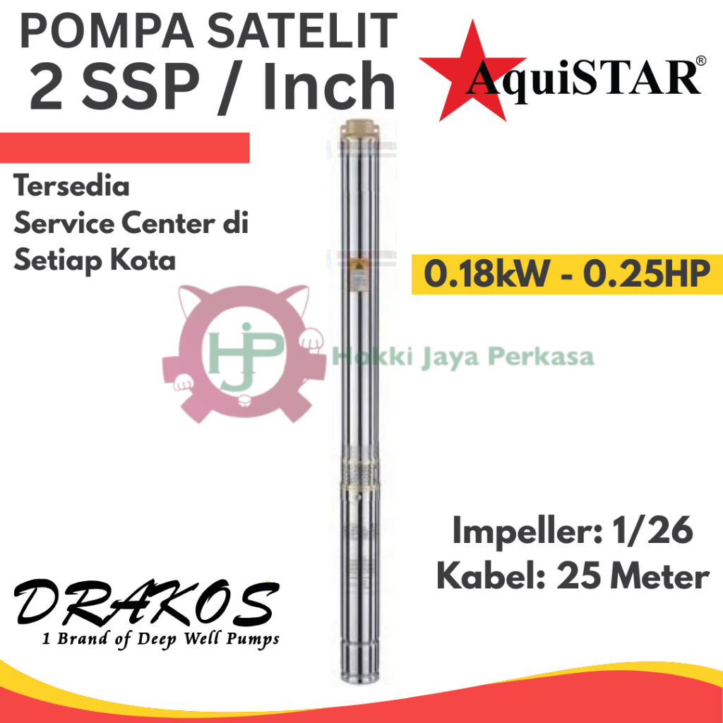 DRAKOS AQUISTAR Pompa Celup / Pompa Satelit / Submersible Pump  2 Inch 0.25 0.33 DAN 0.5HP