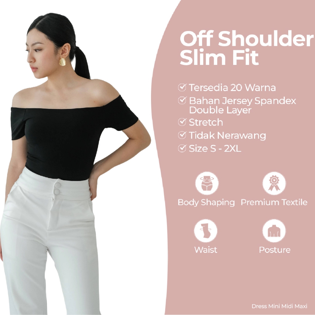 ZAHRET Jaewon | Atasan Wanita Off Shoulder Slim Fit | Ukuran S - XX;