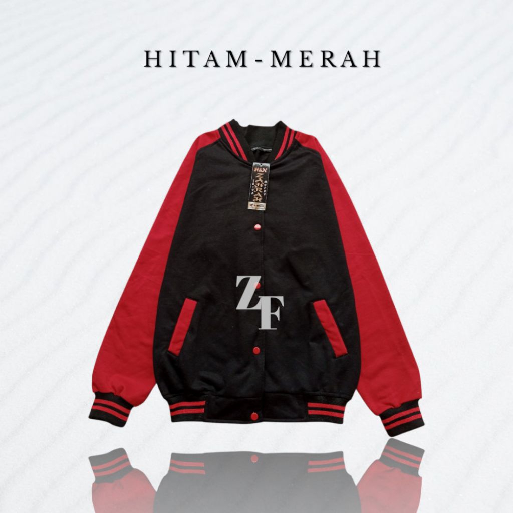 JAKET BASEBALL VARSITY || JAKET POLOS HITAM || JAKET WANITA PRIA HITAM