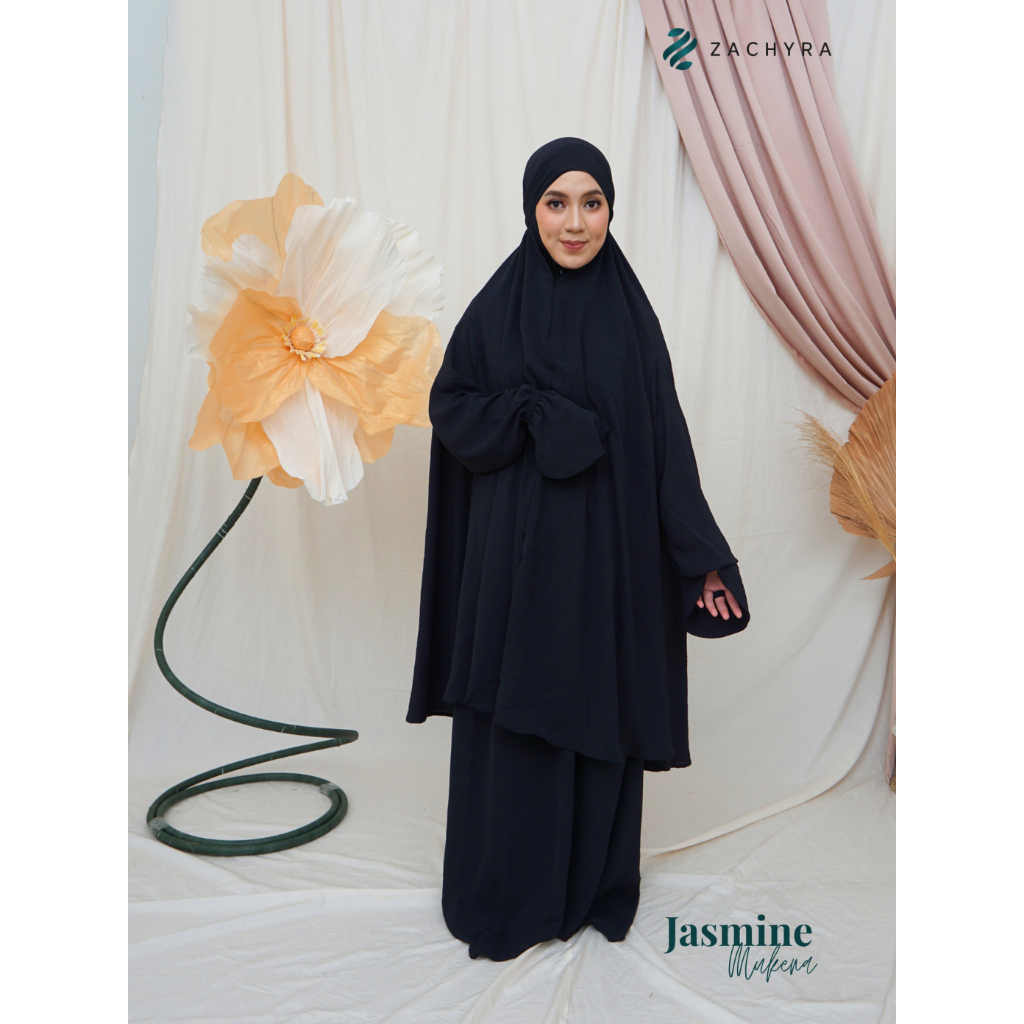 Zachyra - Jasmine Mukena Hitam | Mukena Dewasa Travelling Umroh Nyaman Ringan Anti Gerah Polos