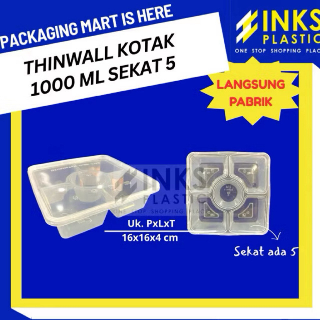 THINWALL KOTAK 1000 ML SQUARE SEKAT 5 1000ML