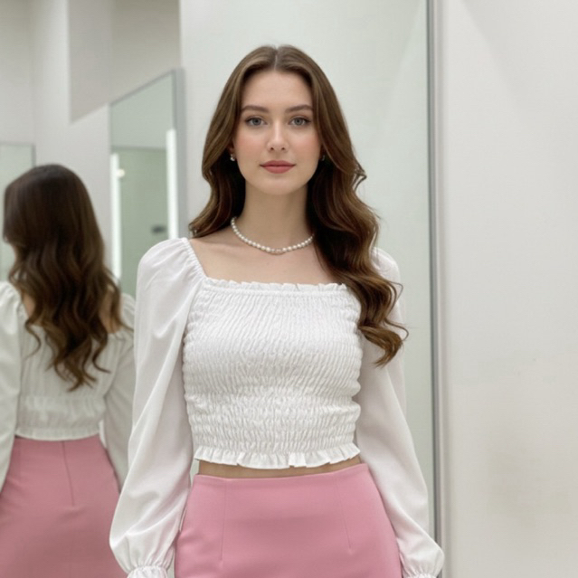 SABRINA SERUT SMOKE PRESSBODY CROPTOP LENGAN PANJANG KARET