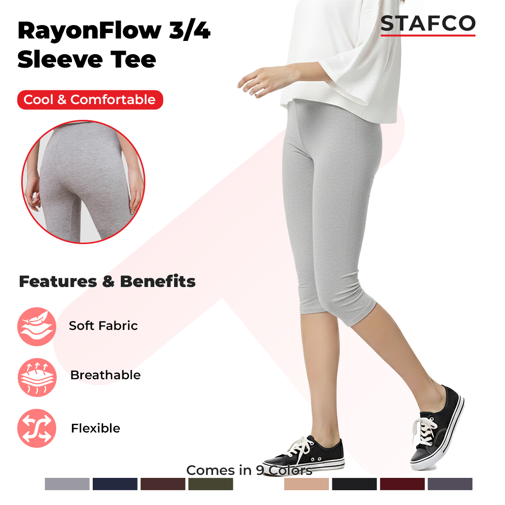 STAFCO - Legging 3/4 Kaos Wanita Celana Sontog Tanggung Polos Bahan Rayon Tebal Elastis lejing Pende
