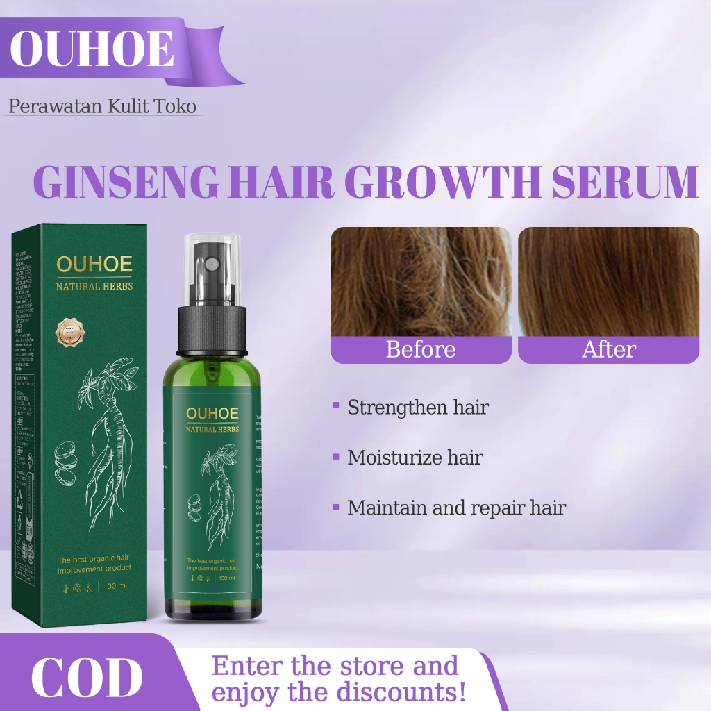 OUHOE Hair Tonic Ginseng 100ml Serum Penumbuh Rambut Mendorong Pertumbuhan Rambut Sampo Rambut Ngemb