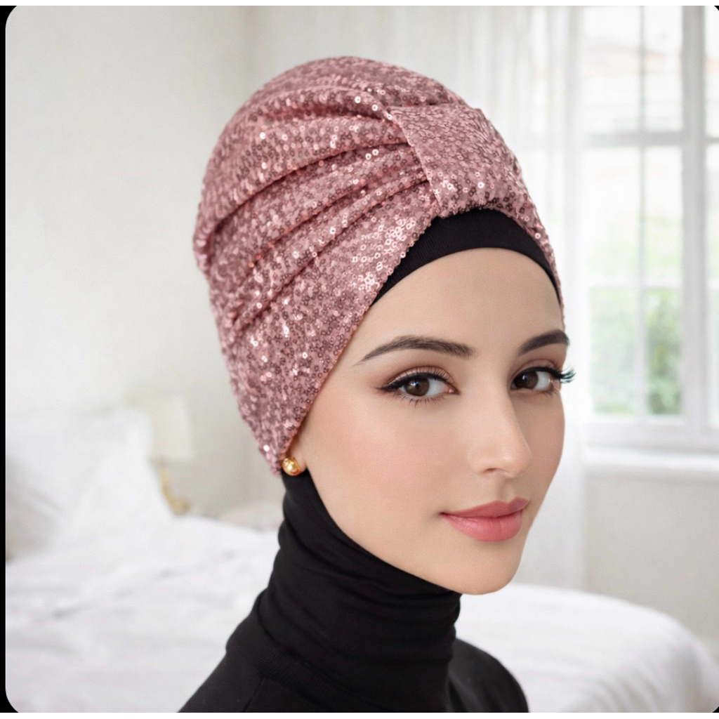 Turban Hijab Instan Sequin Mewah Turban Pesta Premium