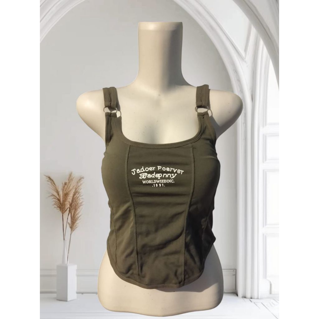 Tanktop Casual Baju LC Penyanyi Model Sporty Atasan Abu-abu