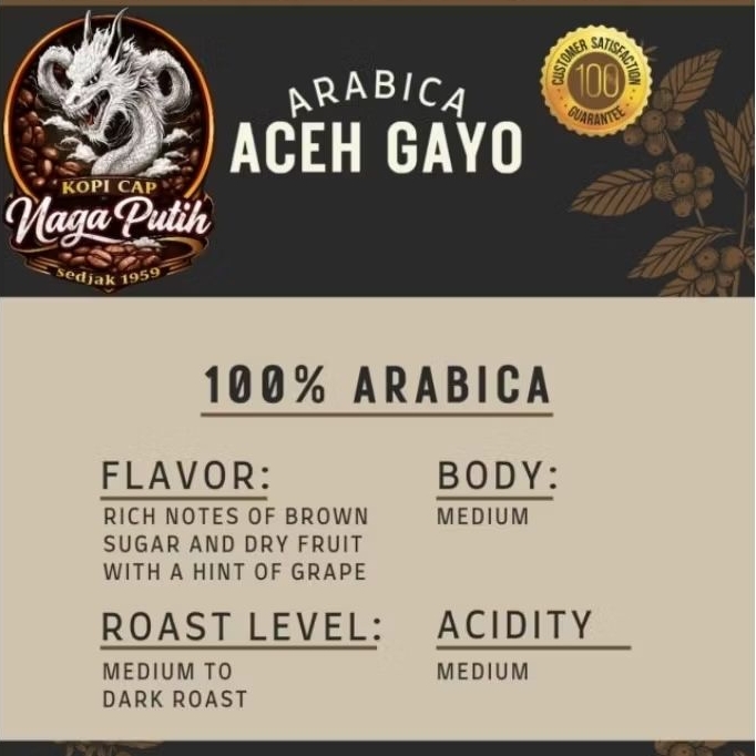Kopi Arabica Gayo 100% Biji Kopi Tanpa Campuran 250gr 500gr 1000gr Kualitas Terbaik - Kopi Cap Naga 