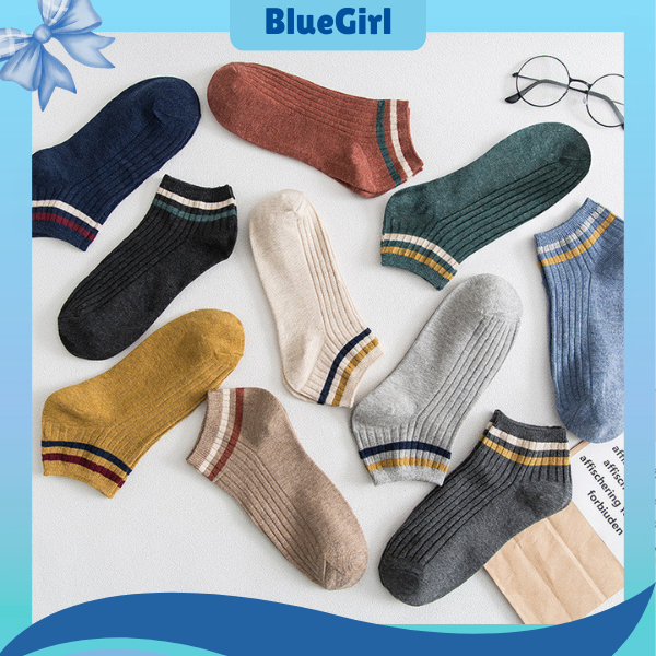 Kaos Kaki Pria Wanita Simple Polos Garis Kaos Kaki Pendek Warna Netral Garis KS67-KAOS_KAKI