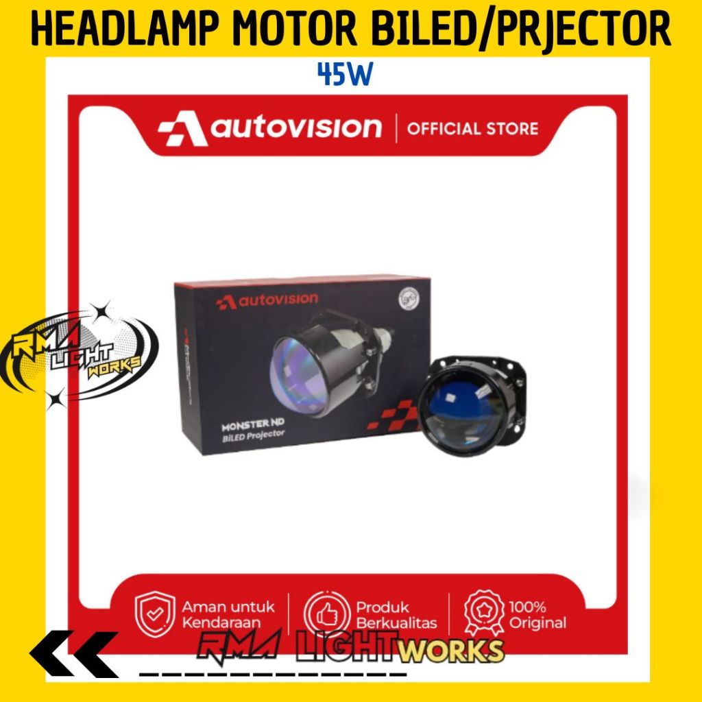 Headlamp Motor BiLED/Projector 2.5" MONSTER ND 45W BiLED Blue Lens FCO 6000K/3-Colors