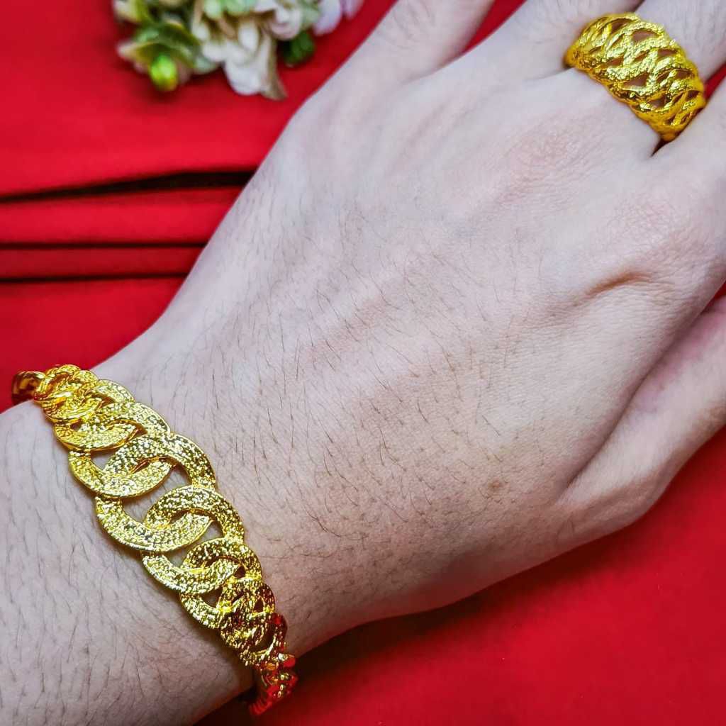 GELANG RANTAI PLAT PERHIASAN HONGKONG LAPIS EMAS 24K FREE CINCIN