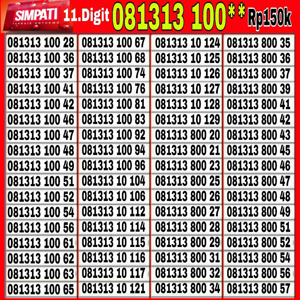 Nomor Cantik Simpati kartu perdana Telkomsel  11.angka