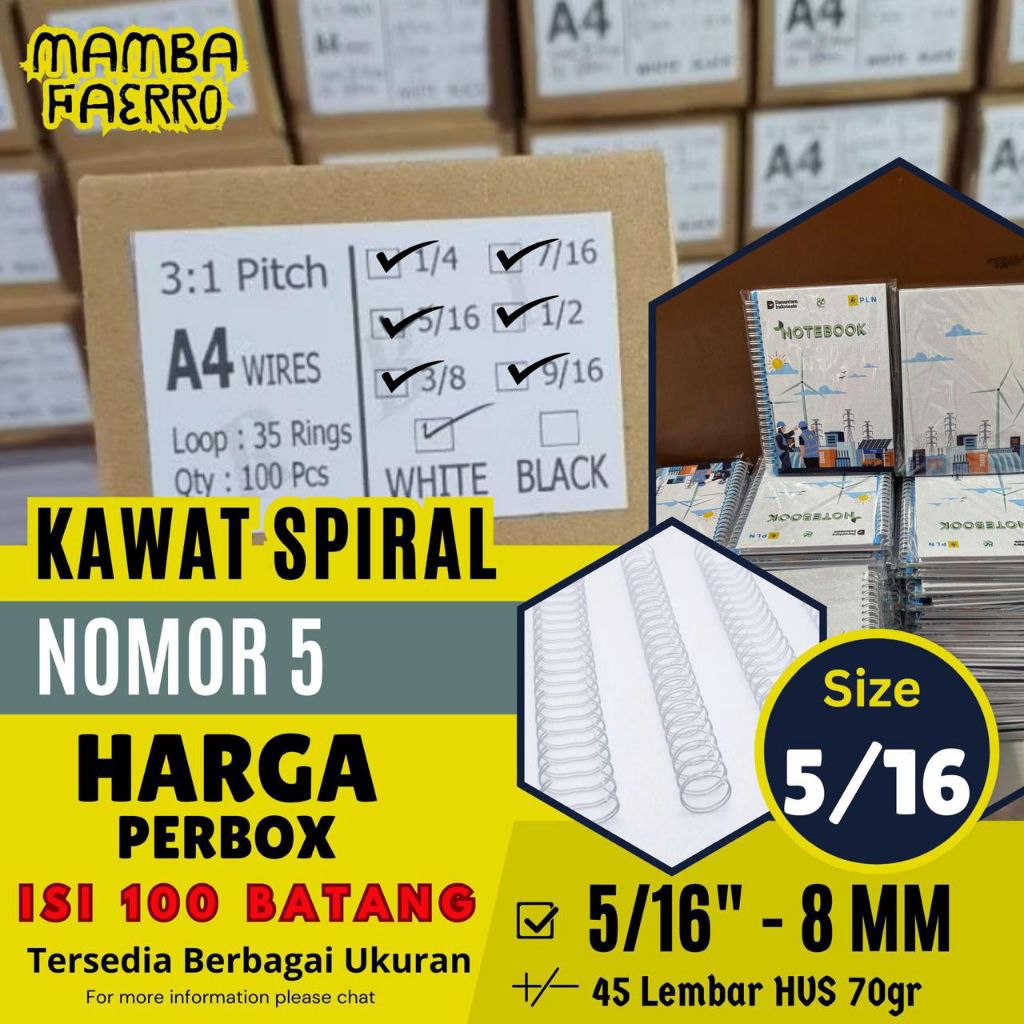 jilid spiral kawat A4 5/16 putih spiral kawat double wire pitch 3 : 1 kawat spiral Ring Kawat A4 Jil