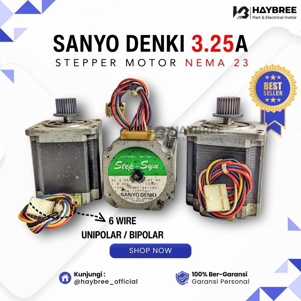 Stepper Motor Nema 23 SANYO DENKI 3.25A 1.8° DEG 2-Phase | Cocok untuk Router CNC & Sistem Otomasi