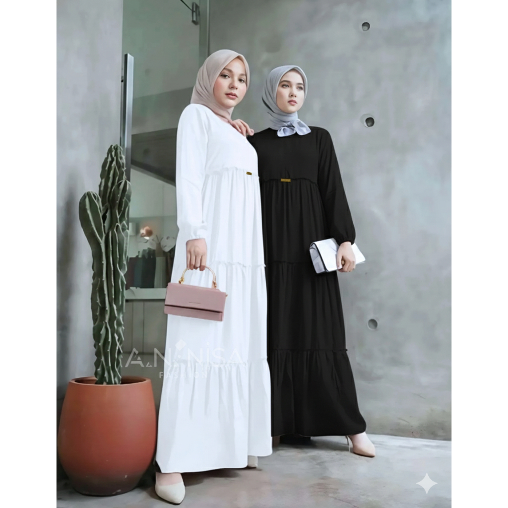 Gamis Putih Susun Simple Elegant Remaja Polos Terbaru 2025 Bahan Adem