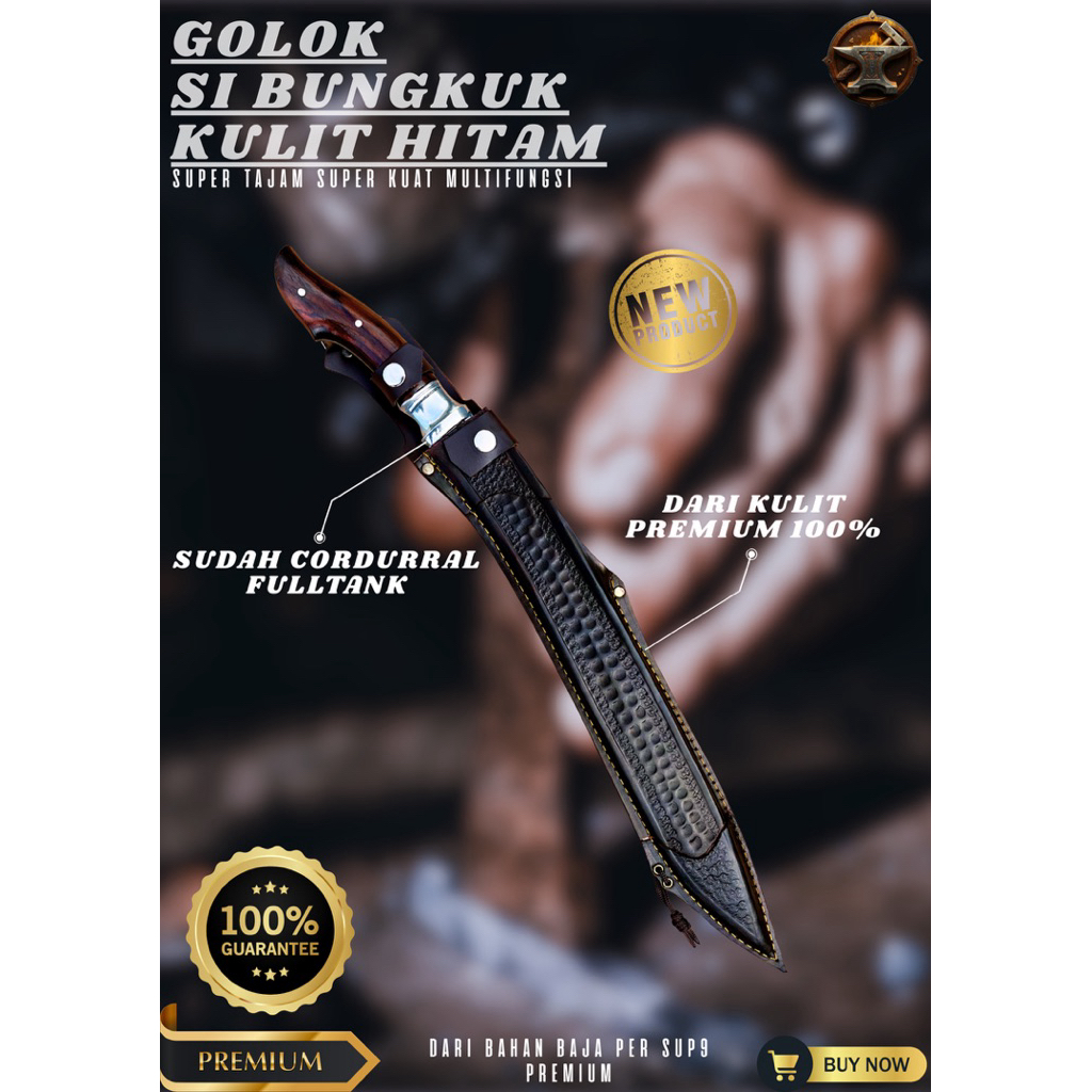 [BILAH PREMIUM] GOLOK KEBUN BUNGKUK KULIT HITAM GOLOK BAJA PER ASLI 100% Baja Per SUP9 Original