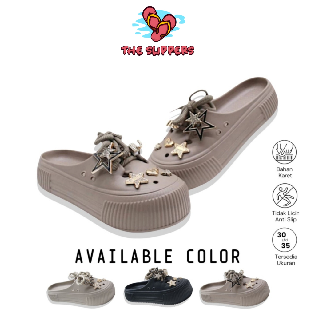 Sandal Sepatu Karet Tali Depan Wanita Sendal Selop Jelly Wanita Fuji Aksesoris Jibbitz Bintang