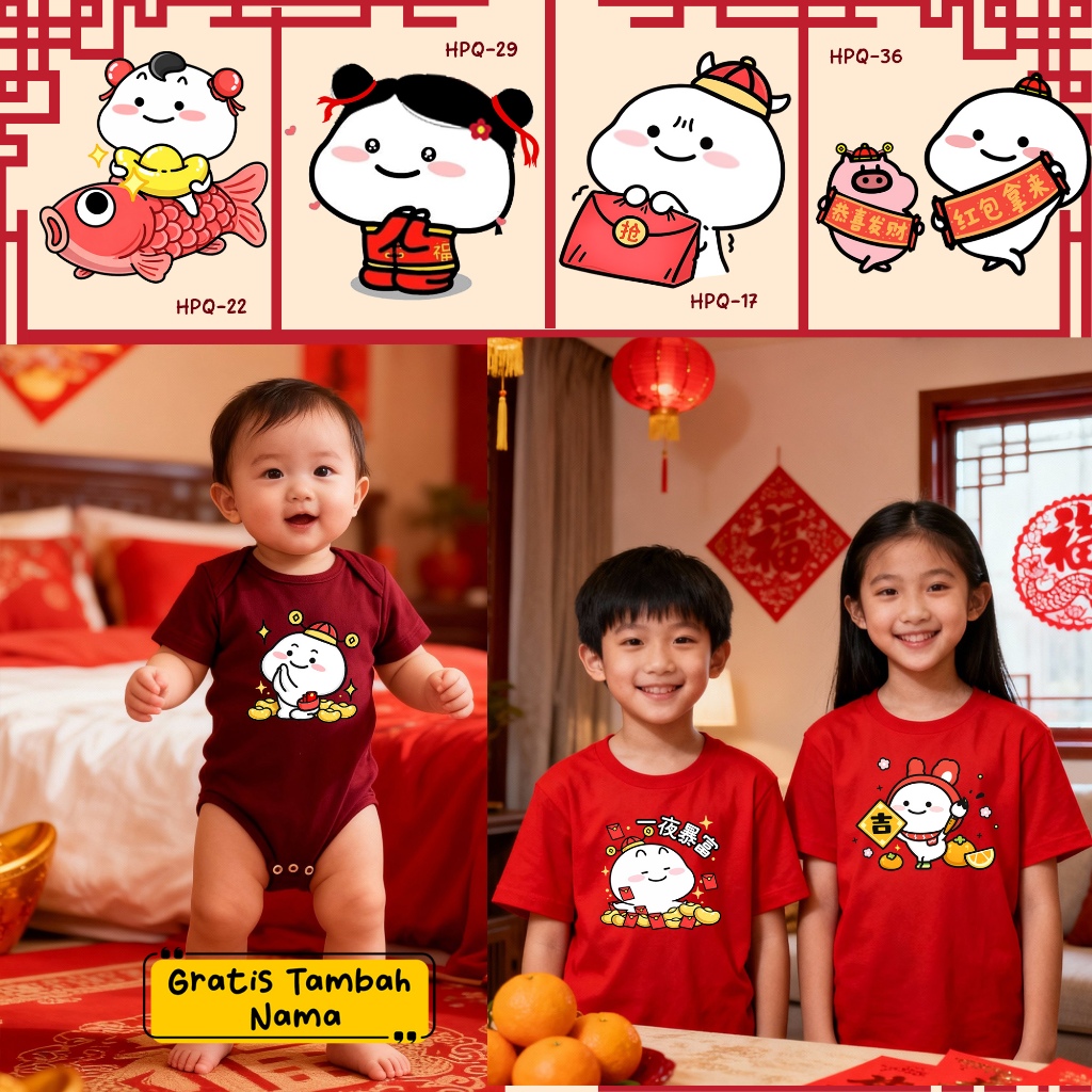 airanoel Baju Quby Pentol Imlek Jumper Romper Bayi Baju Imlek Anak Kaos Imlek Anak