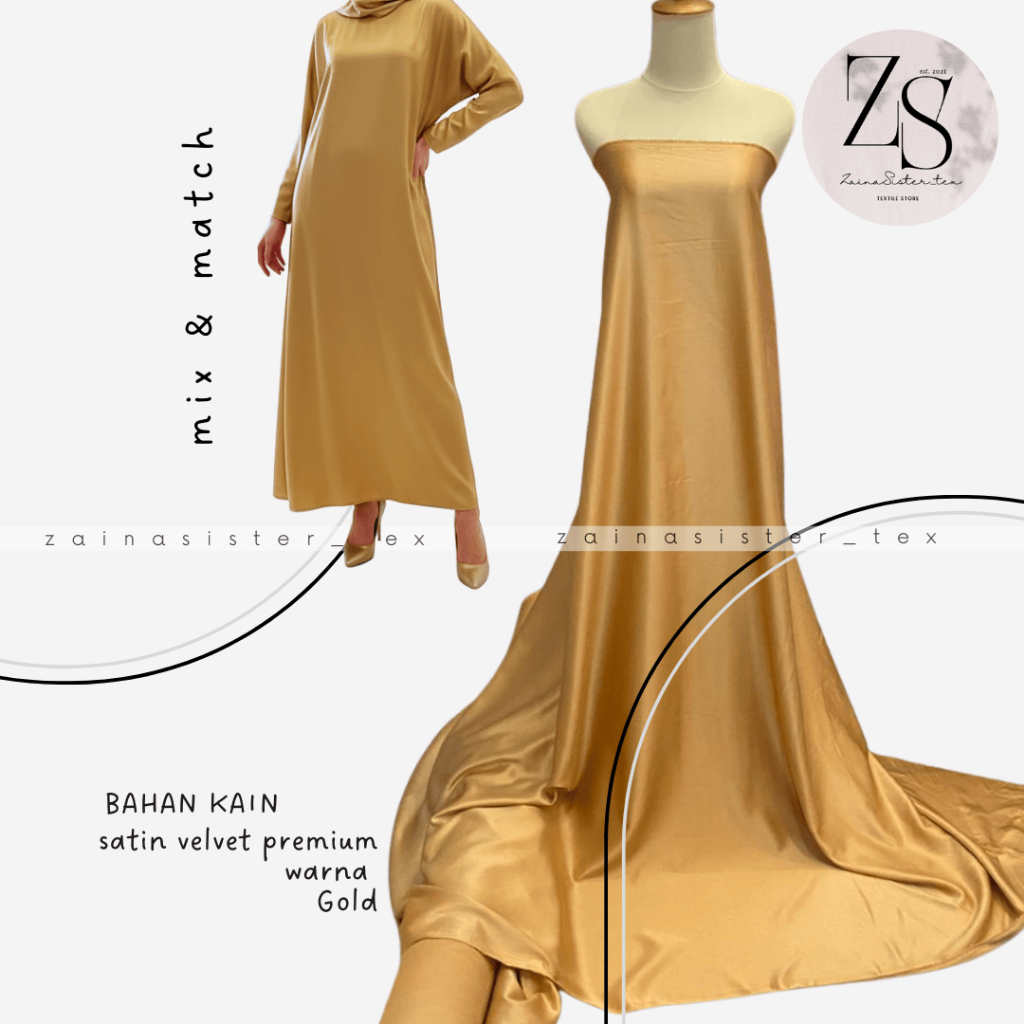 Bahan Kain Satin Velvet Premium Warna Gold Emas Warna Soft