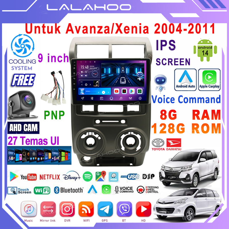 LALAHOO Untuk Avanza/Xenia 2004-2011  8G+128G Android 14 Head Unit Termasuk Frame/PNP Soket 9 Inch