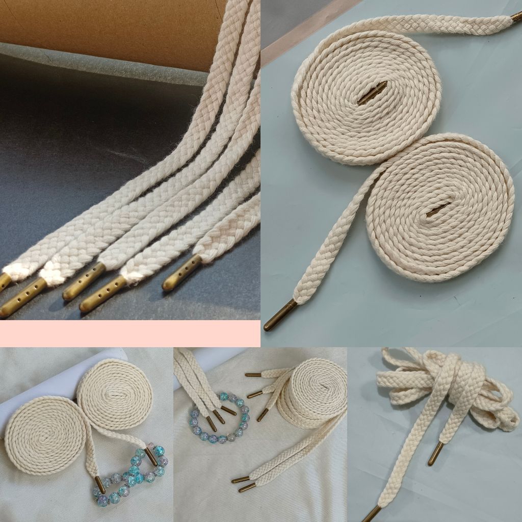 Tali Sepatu cotton /Hoodie Gepeng Lebar 9mm Panjang 186cm Cream Flat