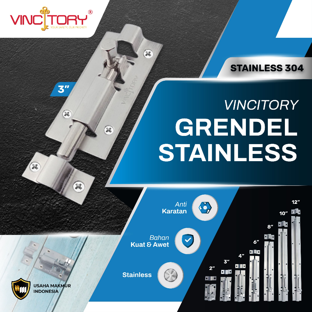 VINCITORY Grendel Slot Pintu Jendela Tebal Stainless SUS 304 Pengaman Pintu Jendela Rambuncis