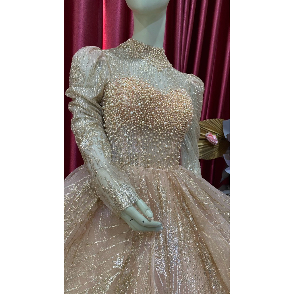Gaun Pengantin Lengan Panjang Rose Gold 88