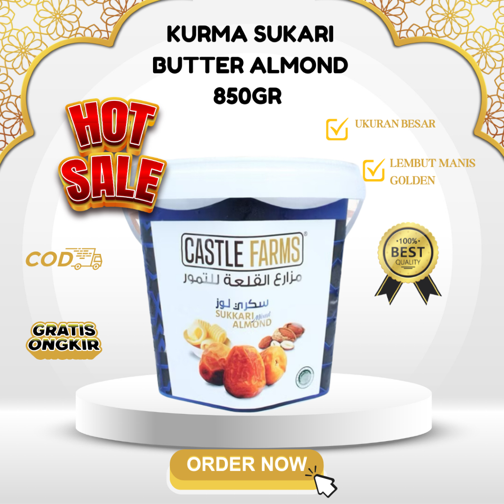 Castle Farm Kurma Sukari Al Qassim Butter Almond Kemasaan Exclusive Ember Original - 850gr