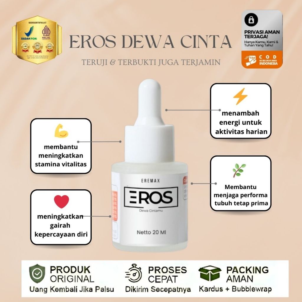 Eros Eremax Serum Tetes Oles Pria Kuat Perkasa, Eros Dewa Cintamu Original