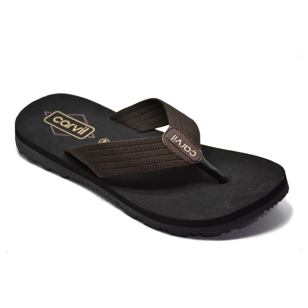 Sandal Jepit Pria Flat Carvil Lumos-M TPR Rubber Webbing Flat Black Brown Olive