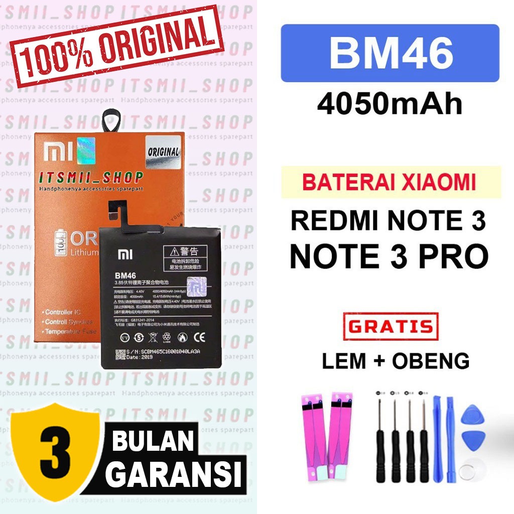 BATERAI BATRE XIAOMI REDMI NOTE 3 / NOTE 3 PRO / BM46 ORIGINAL