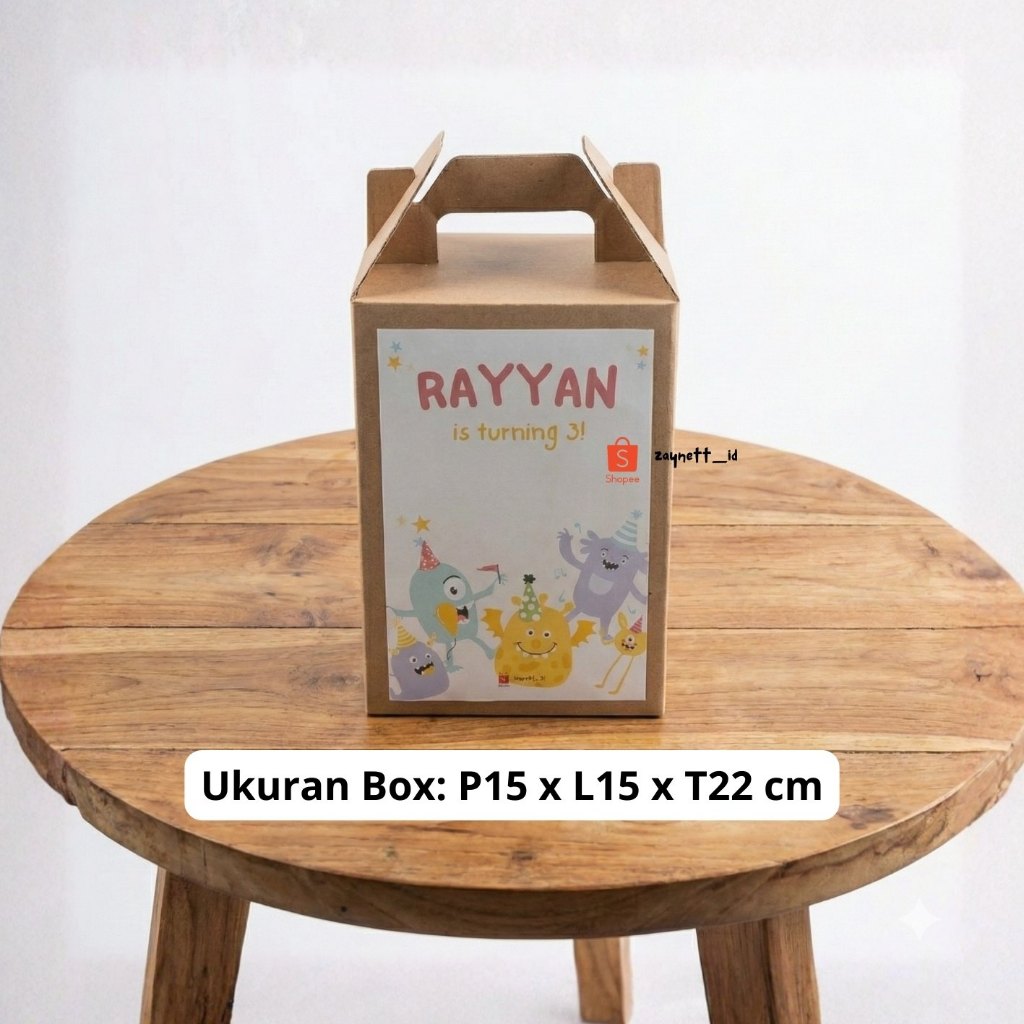 (BOX ONLY) Kotak Souvenir Ultah Custom / Packaging Goodie Bag Aesthetic Ulang Tahun Anak Custom Nama